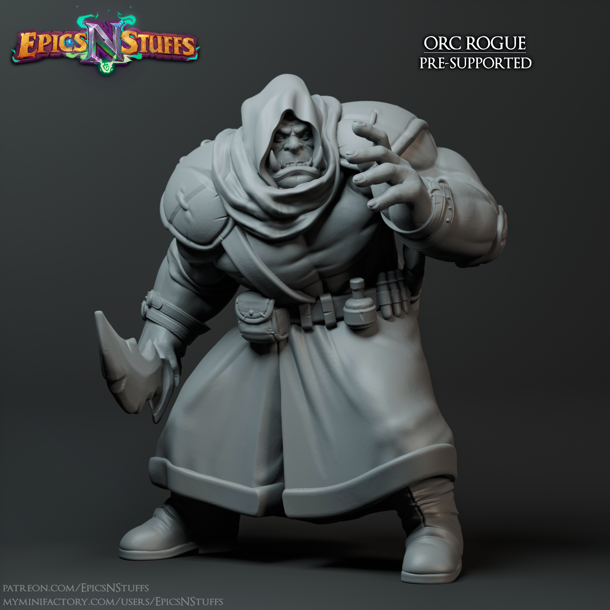 Orc Rogue 1B Miniature - pre-supported